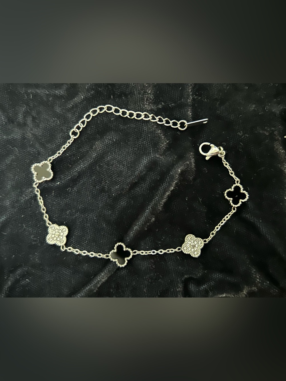 Silver and Black Clover Bracelet